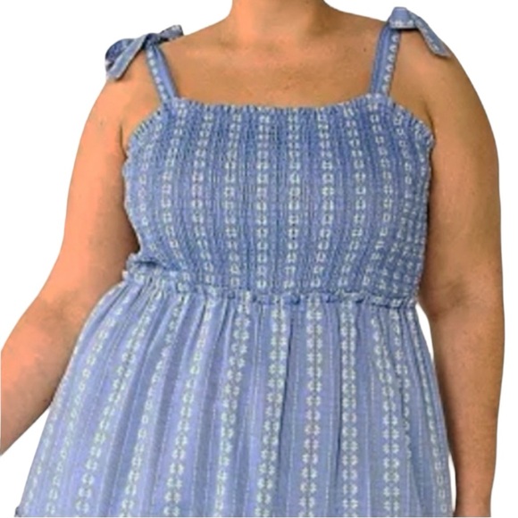 Draper James Blue Cotton Print Tie Shoulder Tiered MAXI  Smocked Sundress IX - Picture 12 of 16